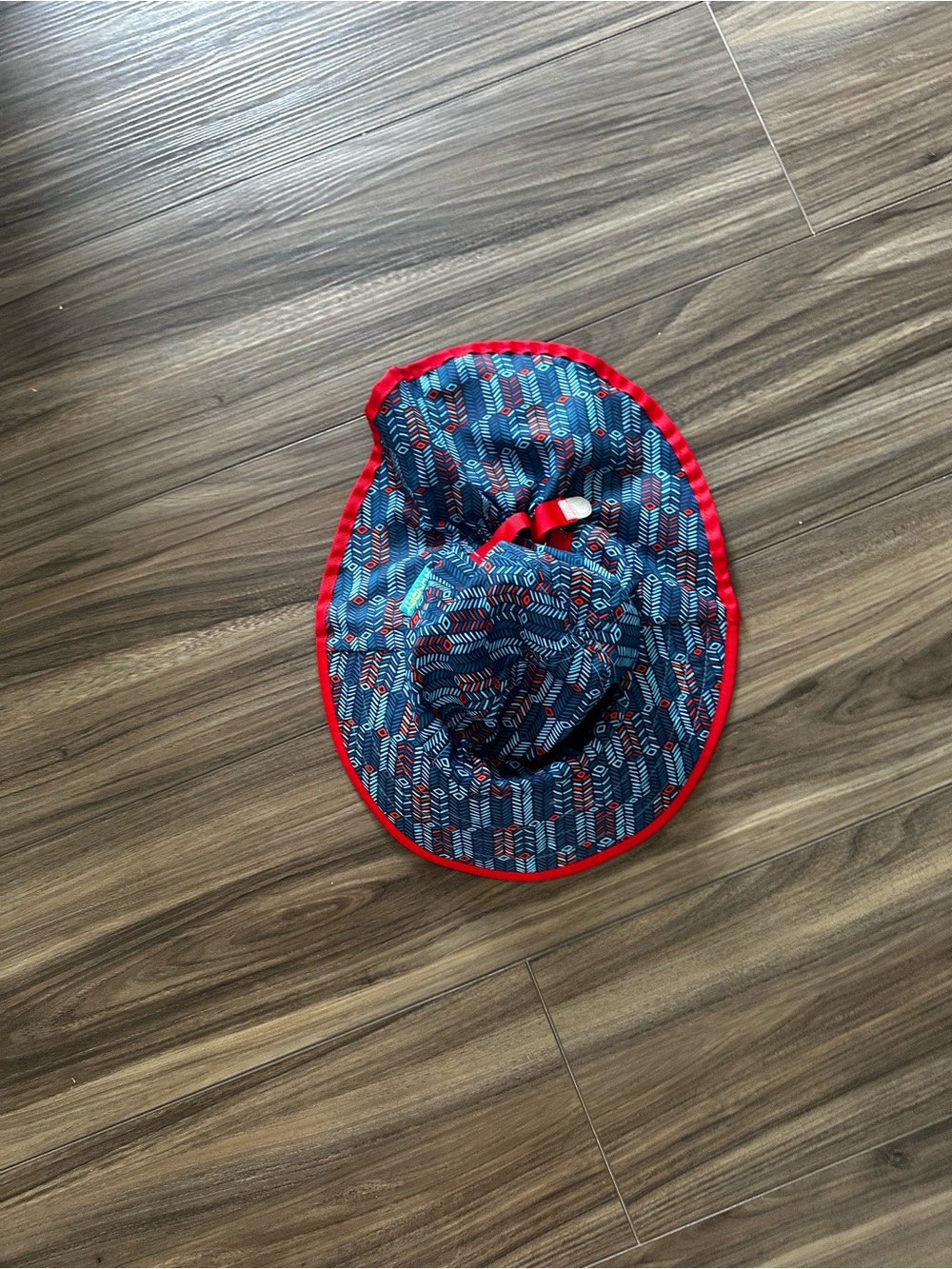 Children's Blue Pattern Sun Hat with Red Trim